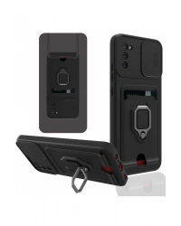 Newface Samsung Galaxy A03S Kılıf Zuma Kartvizitli Yüzüklü Silikon - Siyah