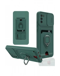 Newface Samsung Galaxy A03S Kılıf Zuma Kartvizitli Yüzüklü Silikon - Yeşil