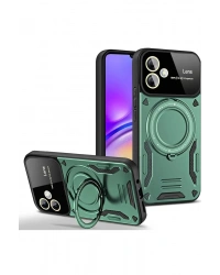 Newface Samsung Galaxy A06 Kılıf Joy Lens Standlı Kapak - Koyu Yeşil