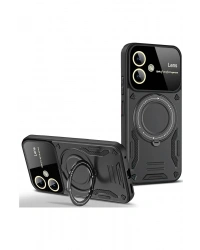 Newface Samsung Galaxy A06 Kılıf Joy Lens Standlı Kapak - Siyah