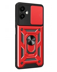 Newface Samsung Galaxy A07 4G Pars Lens Yüzüklü Silikon - Kırmızı