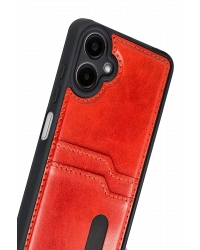 Newface Samsung Galaxy A07 4G Sara Kartvizitli Deri Kılıf - Kırmızı