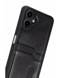 Newface Samsung Galaxy A07 4G Sara Kartvizitli Deri Kılıf - Siyah