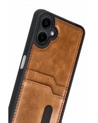 Newface Samsung Galaxy A07 4G Sara Kartvizitli Deri Kılıf - Taba