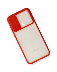 Newface Samsung Galaxy A11 Kılıf Palm Buzlu Kamera Sürgülü Silikon - Kırmızı