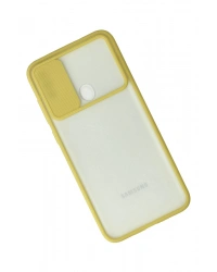 Newface Samsung Galaxy A11 Kılıf Palm Buzlu Kamera Sürgülü Silikon - Sarı