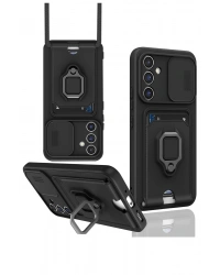 Newface Samsung Galaxy A15 4G Kılıf Zuma Kartvizitli Yüzüklü Silikon - Siyah