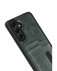 Newface Samsung Galaxy A17 5G Sara Kartvizitli Deri Kılıf - Yeşil