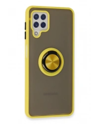 Newface Samsung Galaxy A22 Kılıf Montreal Yüzüklü Silikon Kapak - Sarı