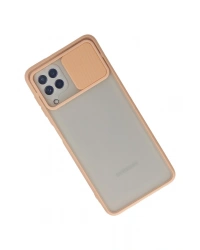 Newface Samsung Galaxy A22 Kılıf Palm Buzlu Kamera Sürgülü Silikon - Pembe