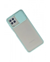 Newface Samsung Galaxy A22 Kılıf Palm Buzlu Kamera Sürgülü Silikon - Turkuaz