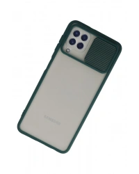 Newface Samsung Galaxy A22 Kılıf Palm Buzlu Kamera Sürgülü Silikon - Yeşil