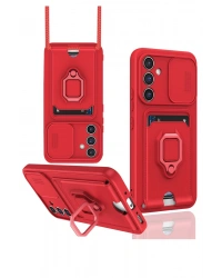 Newface Samsung Galaxy A25 5G Kılıf Zuma Kartvizitli Yüzüklü Silikon - Kırmızı