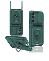 Newface Samsung Galaxy A25 5G Kılıf Zuma Kartvizitli Yüzüklü Silikon - Yeşil