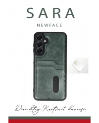 Newface Samsung Galaxy A36 Kılıf Sara Kartvizitli Deri Kılıf - Koyu Yeşil