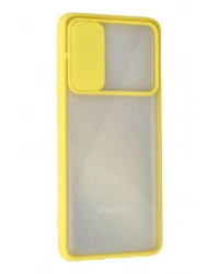 Newface Samsung Galaxy A71 Kılıf Palm Buzlu Kamera Sürgülü Silikon - Sarı