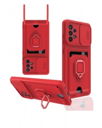 Newface Samsung Galaxy A72 Kılıf Zuma Kartvizitli Yüzüklü Silikon - Kırmızı