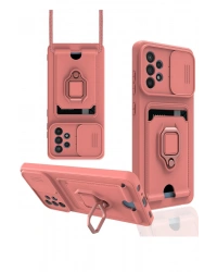 Newface Samsung Galaxy A72 Kılıf Zuma Kartvizitli Yüzüklü Silikon - Pembe