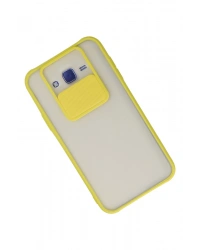 Newface Samsung Galaxy J7 Kılıf Palm Buzlu Kamera Sürgülü Silikon - Sarı