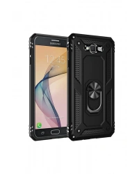 Newface Samsung Galaxy J7 Kılıf Sofya Yüzüklü Silikon Kapak - Siyah