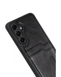 Newface Samsung Galaxy M15 Sara Kartvizitli Deri Kılıf - Siyah