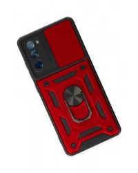 Newface Samsung Galaxy S20 FE Kılıf Pars Lens Yüzüklü Silikon - Kırmızı