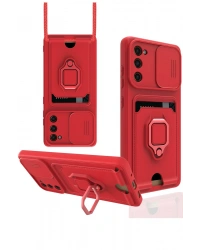 Newface Samsung Galaxy S20 FE Kılıf Zuma Kartvizitli Yüzüklü Silikon - Kırmızı