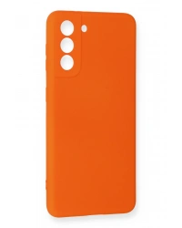 Newface Samsung Galaxy S21 FE Kılıf Nano içi Kadife Silikon - Turuncu
