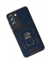 Newface Samsung Galaxy S21 FE Kılıf Pars Lens Yüzüklü Silikon - Lacivert