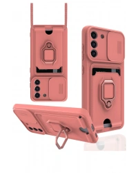 Newface Samsung Galaxy S21 FE Kılıf Zuma Kartvizitli Yüzüklü Silikon - Pembe