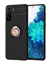 Newface Samsung Galaxy S21 Plus Kılıf Range Yüzüklü Silikon - Siyah-Gold