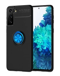 Newface Samsung Galaxy S21 Plus Kılıf Range Yüzüklü Silikon - Siyah-Mavi