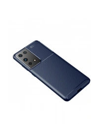 Newface Samsung Galaxy S21 Ultra Kılıf Auto Focus Karbon Kapak - Lacivert