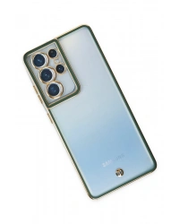 Newface Samsung Galaxy S21 Ultra Kılıf Liva Lens Silikon - Yeşil