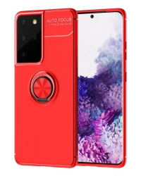 Newface Samsung Galaxy S21 Ultra Kılıf Range Yüzüklü Silikon - Kırmızı