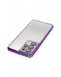 Newface Samsung Galaxy S21 Ultra Kılıf Razer Lensli Silikon - Mor