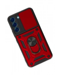 Newface Samsung Galaxy S22 Kılıf Pars Lens Yüzüklü Silikon - Kırmızı