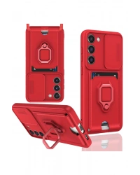 Newface Samsung Galaxy S23 Plus Kılıf Zuma Kartvizitli Yüzüklü Silikon - Kırmızı