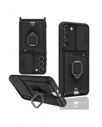 Newface Samsung Galaxy S23 Plus Kılıf Zuma Kartvizitli Yüzüklü Silikon - Siyah