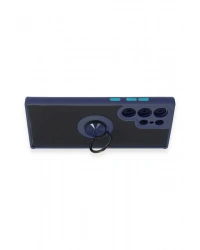 Newface Samsung Galaxy S23 Ultra Kılıf Montreal Yüzüklü Silikon Kapak - Lacivert