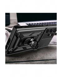 Newface Samsung Galaxy S23 Ultra Kılıf Pars Lens Yüzüklü Silikon - Kırmızı