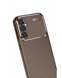 Newface Samsung Galaxy S24 FE Kılıf Auto Focus Karbon Kapak - Kahverengi