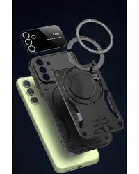 Newface Samsung Galaxy S24 FE Kılıf Joy Lens Standlı Kapak - Koyu Yeşil