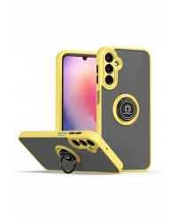 Newface Samsung Galaxy S24 Kılıf Montreal Yüzüklü Silikon Kapak - Sarı