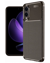 Newface Samsung Galaxy S25 Edge Kılıf Auto Focus Karbon Kapak - Kahverengi