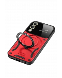 Newface Samsung Galaxy S25 Edge Kılıf Joy Lens Standlı Kapak - Kırmızı