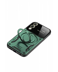 Newface Samsung Galaxy S25 Edge Kılıf Joy Lens Standlı Kapak - Koyu Yeşil