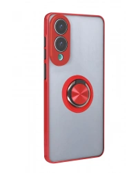 Newface Samsung Galaxy S25 Edge Kılıf Montreal Yüzüklü Silikon Kapak - Kırmızı