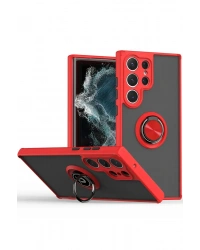 Newface Samsung Galaxy S25 Ultra Kılıf Montreal Yüzüklü Silikon Kapak - Kırmızı