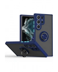 Newface Samsung Galaxy S25 Ultra Kılıf Montreal Yüzüklü Silikon Kapak - Lacivert